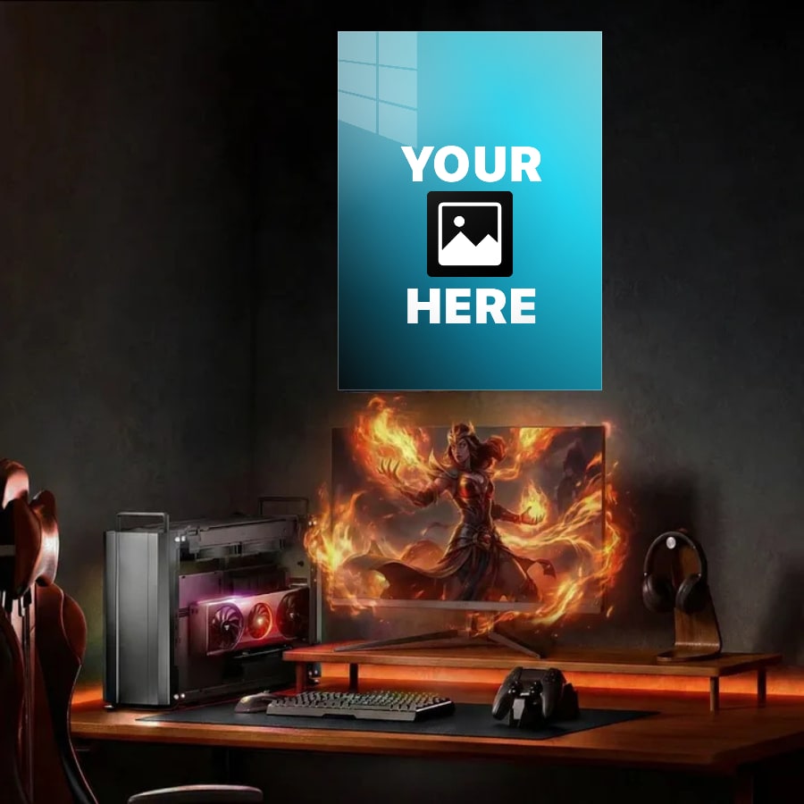 Gaming desk + monitor (portrait)