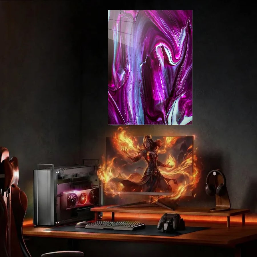 Gaming desk + monitor (portrait)