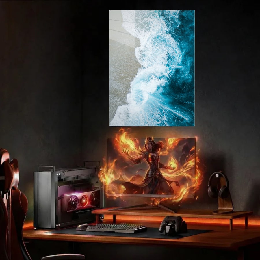 Gaming desk + monitor (portrait)