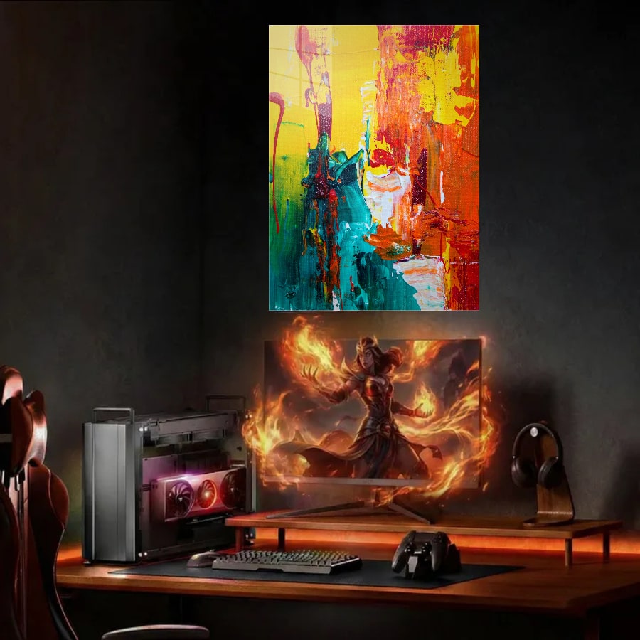 Gaming desk + monitor (portrait)